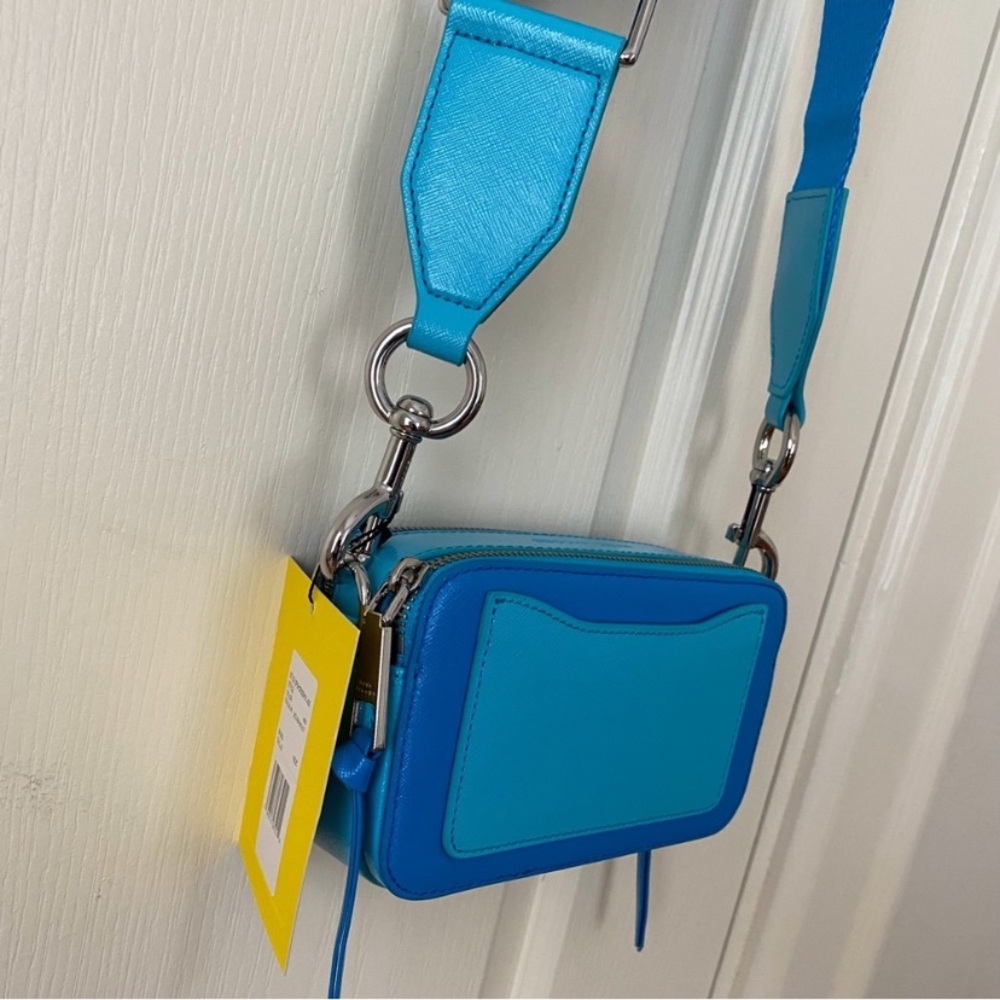 $325 NWT Marc Jacobs Blue Leather Webbing Strap Snapshot Camera Crossbody Bag - Picture 9 of 12